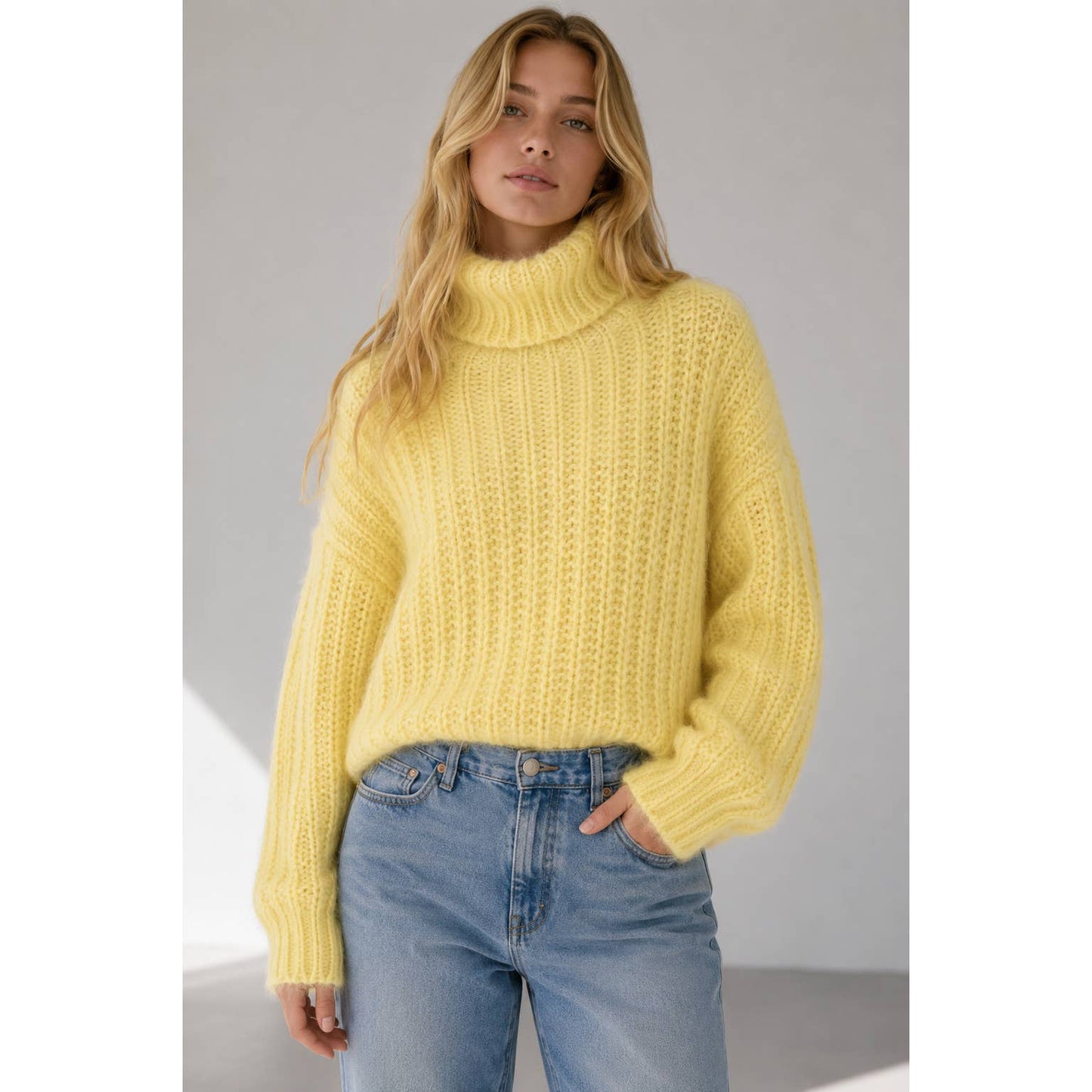 Cozy Ribbed Turtleneck Sweater - Yellow (By AEMI & CO)