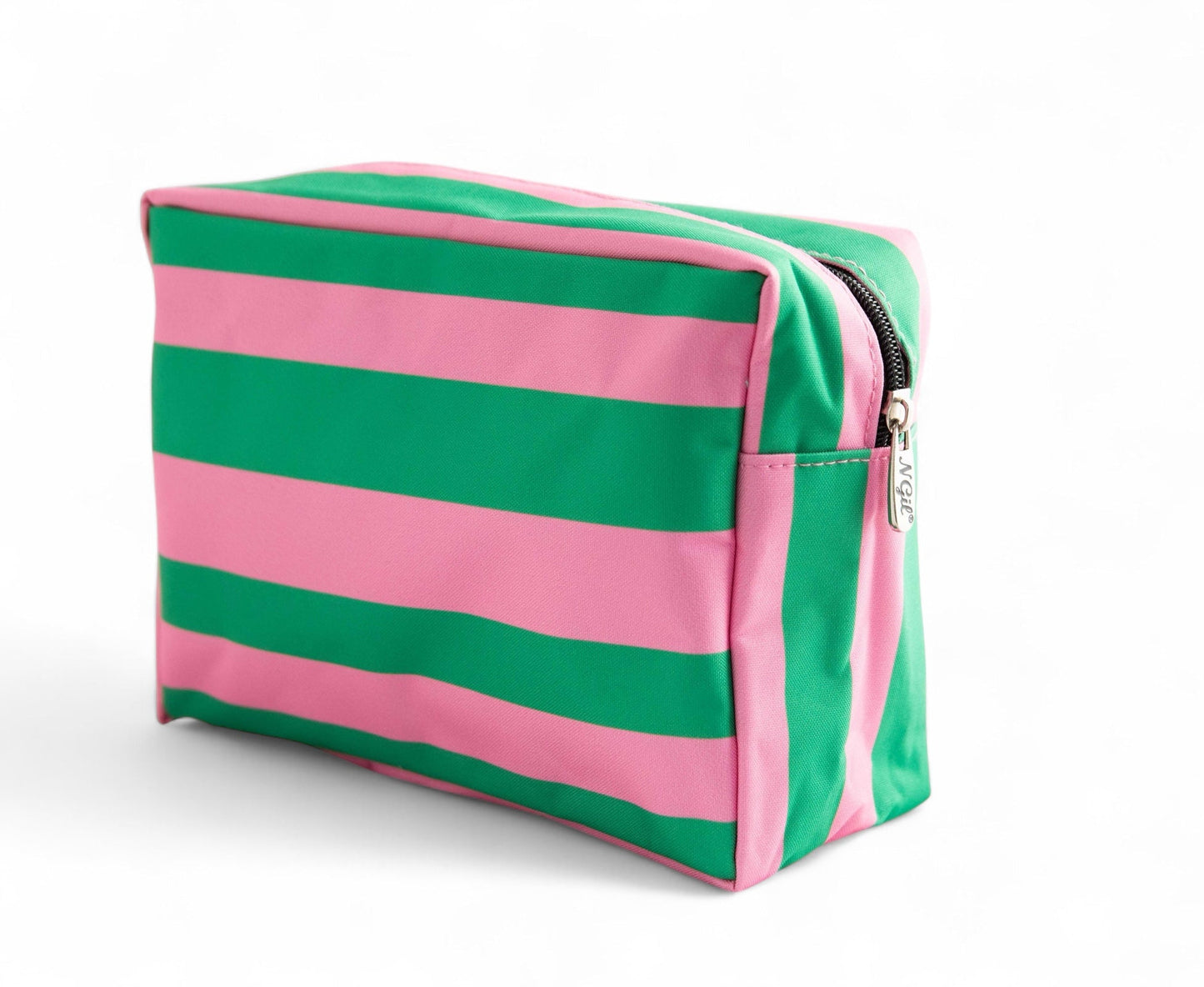 Stripe Canvas Cosmetic Tote - Pink & Green
