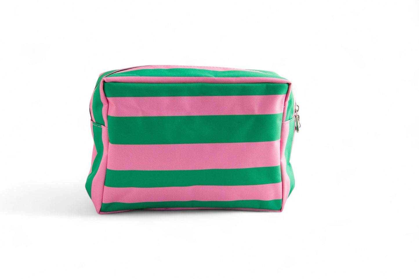 Stripe Canvas Cosmetic Tote - Pink & Green