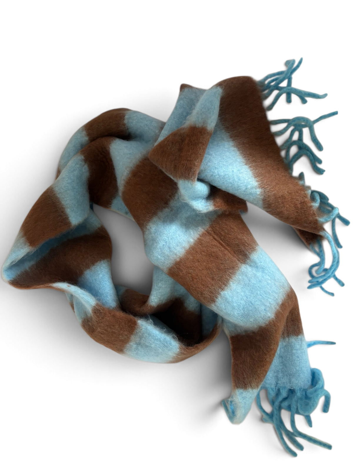 Chunky Striped Scarf - Blue & Brown
