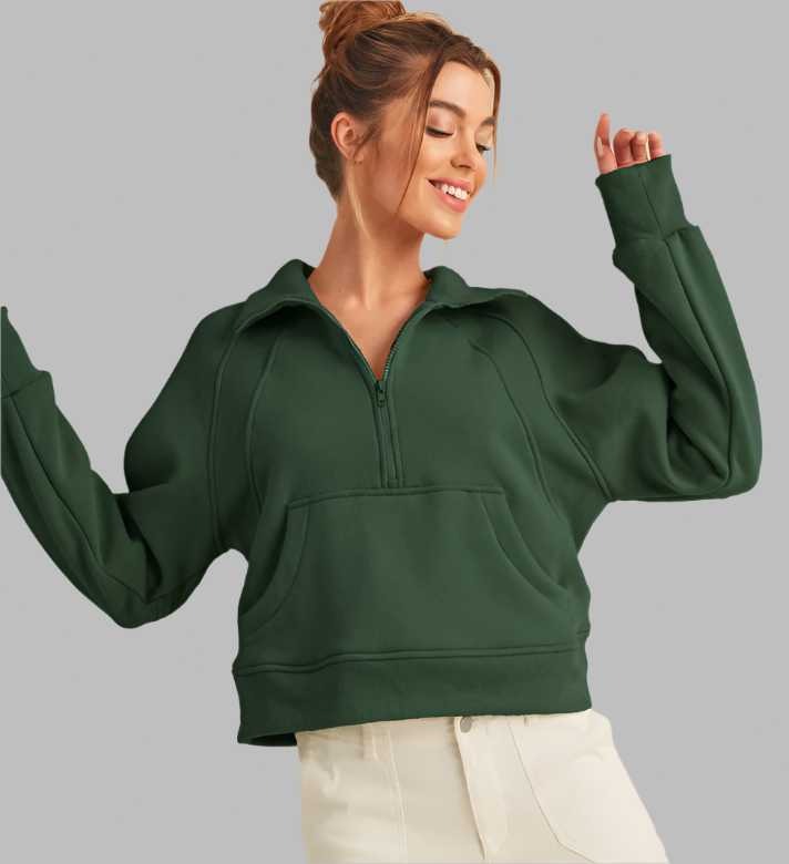 Dove Funnel Neck Half Zip Forest - By AEMI & CO