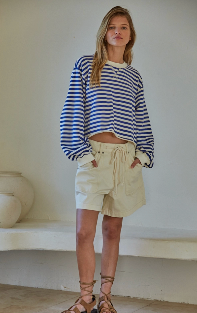 Striped Crew Neck Long Sleeve Pullover - By Together