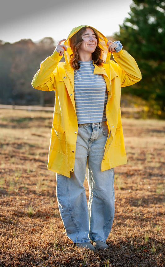 Lightweight Hooded Raincoat in Yellow  - By Bloggerlove