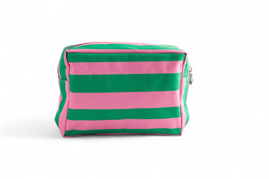 Stripe Canvas Cosmetic Tote - Pink & Green