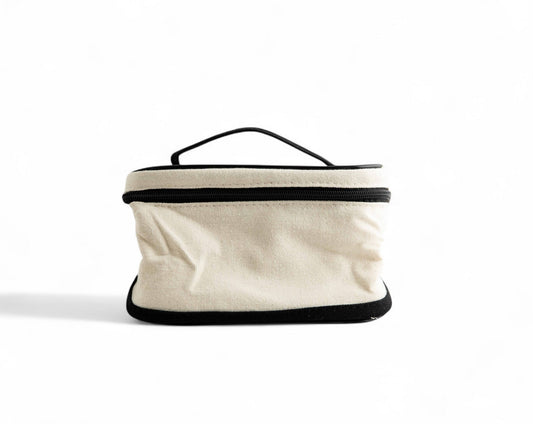 Canvas Cosmetic Carry Tote - Black & Ivory