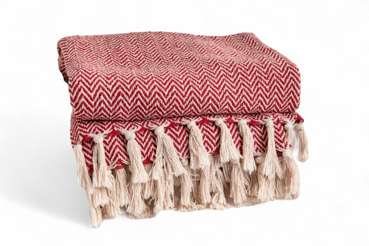 Chevron Soft Recycled Cotton Handloom Throw - RED By Namaste