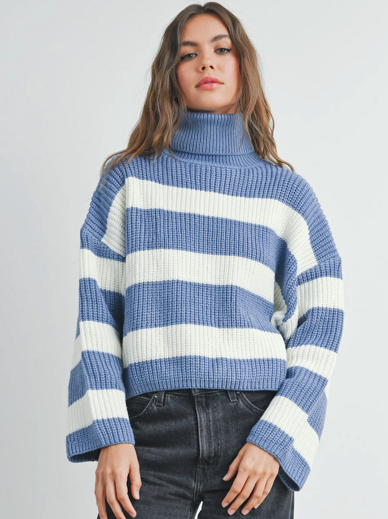 Striped Turtleneck Pull-over Sweater