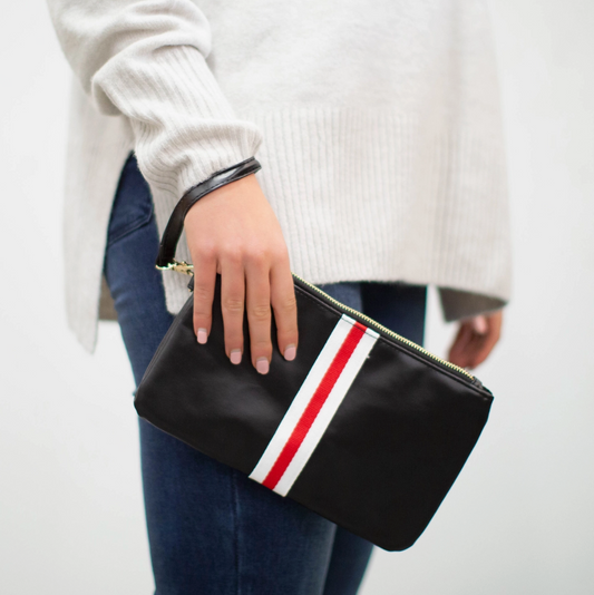 Stripe Zipper Clutch - Red/White
