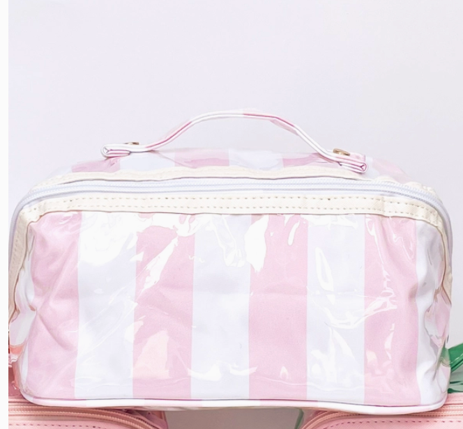 "Gloss & Go" - Colorful Stripe Wipeable Cosmetic Bag
