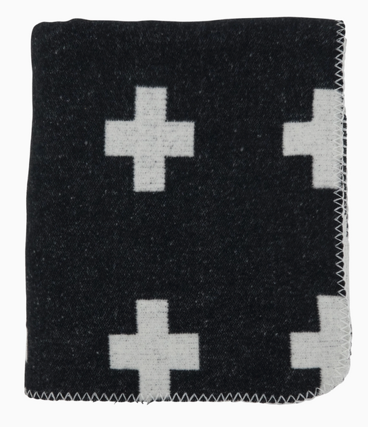 Black & White Reversable Plus Sign Throw - By Saro Lifestyle