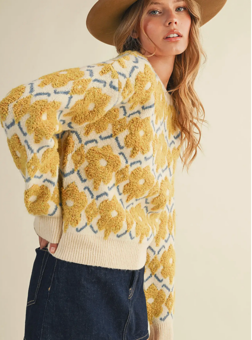 Fuzzy Texture Floral Sweater - by &MERCI