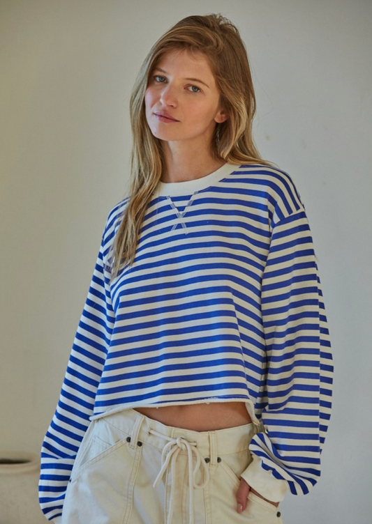 Striped Crew Neck Long Sleeve Pullover - By Together