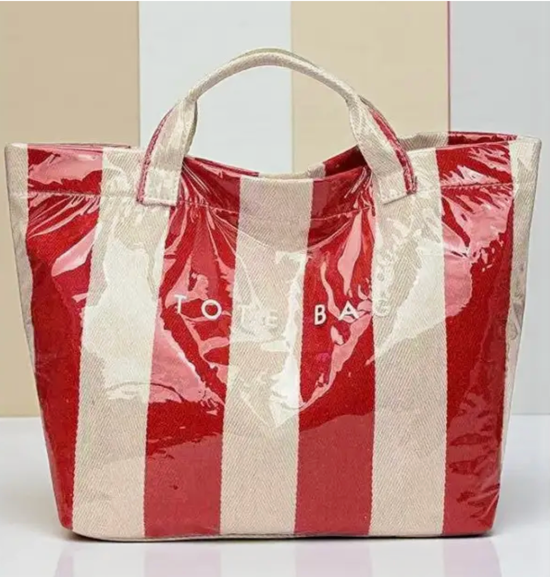 Red & Beige Striped Tote Bag - By: Nash Grey