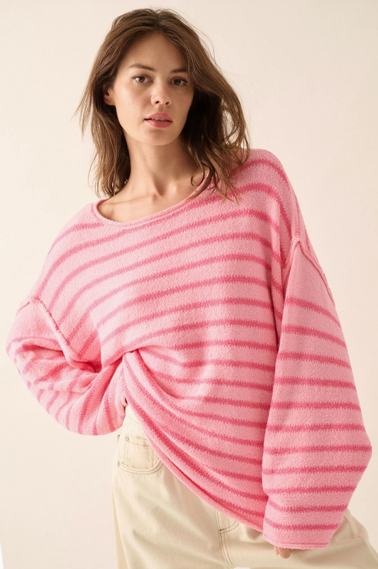 Striped Textured Knit Oversized Sweater - By: Promesa