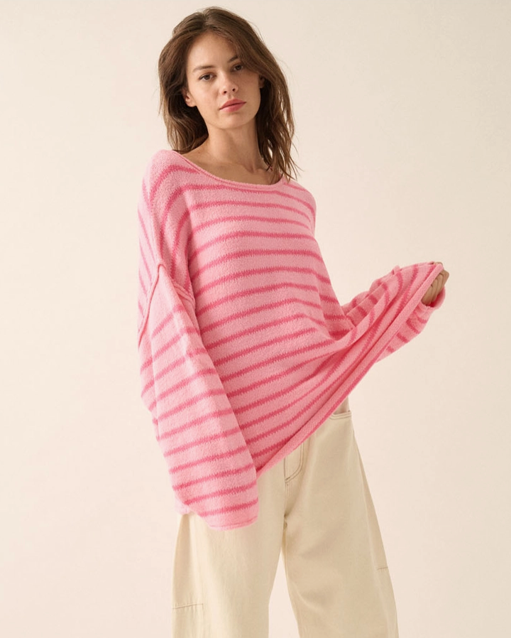 Striped Textured Knit Oversized Sweater - By: Promesa