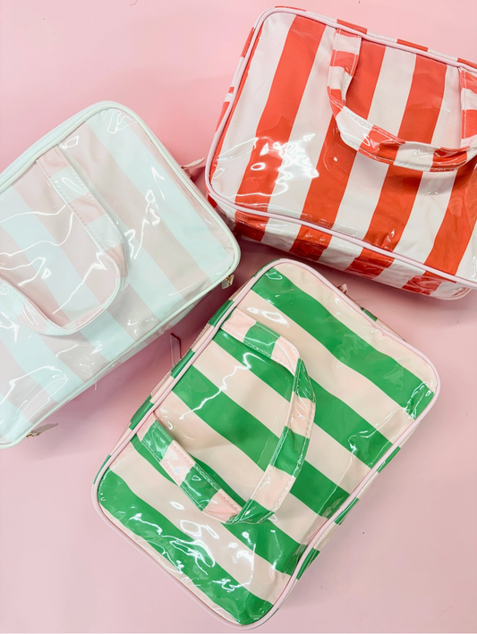 "Gloss in Glow" Colorful Stripe Wipeable Cosmetic Case - By: Pip & Co.