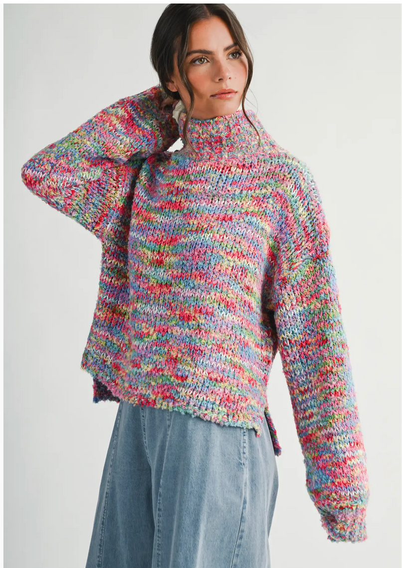 Chunky Marled Turtleneck Sweater - Pink  (By AEMI & CO)