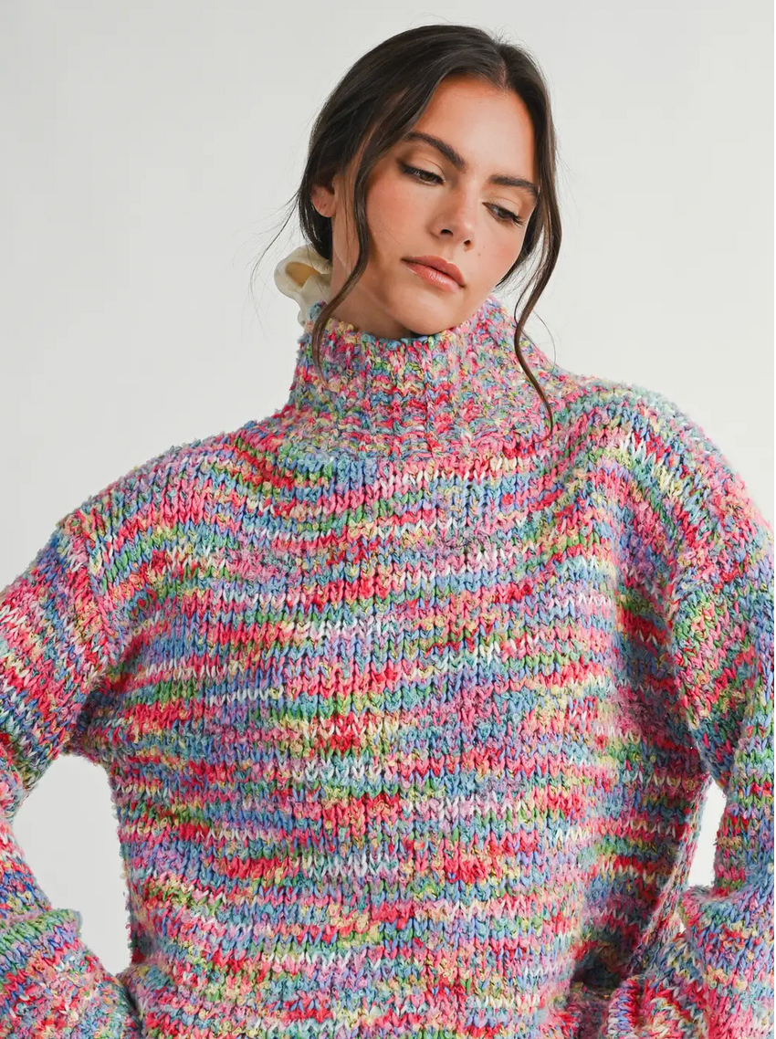 Chunky Marled Turtleneck Sweater - Pink  (By AEMI & CO)