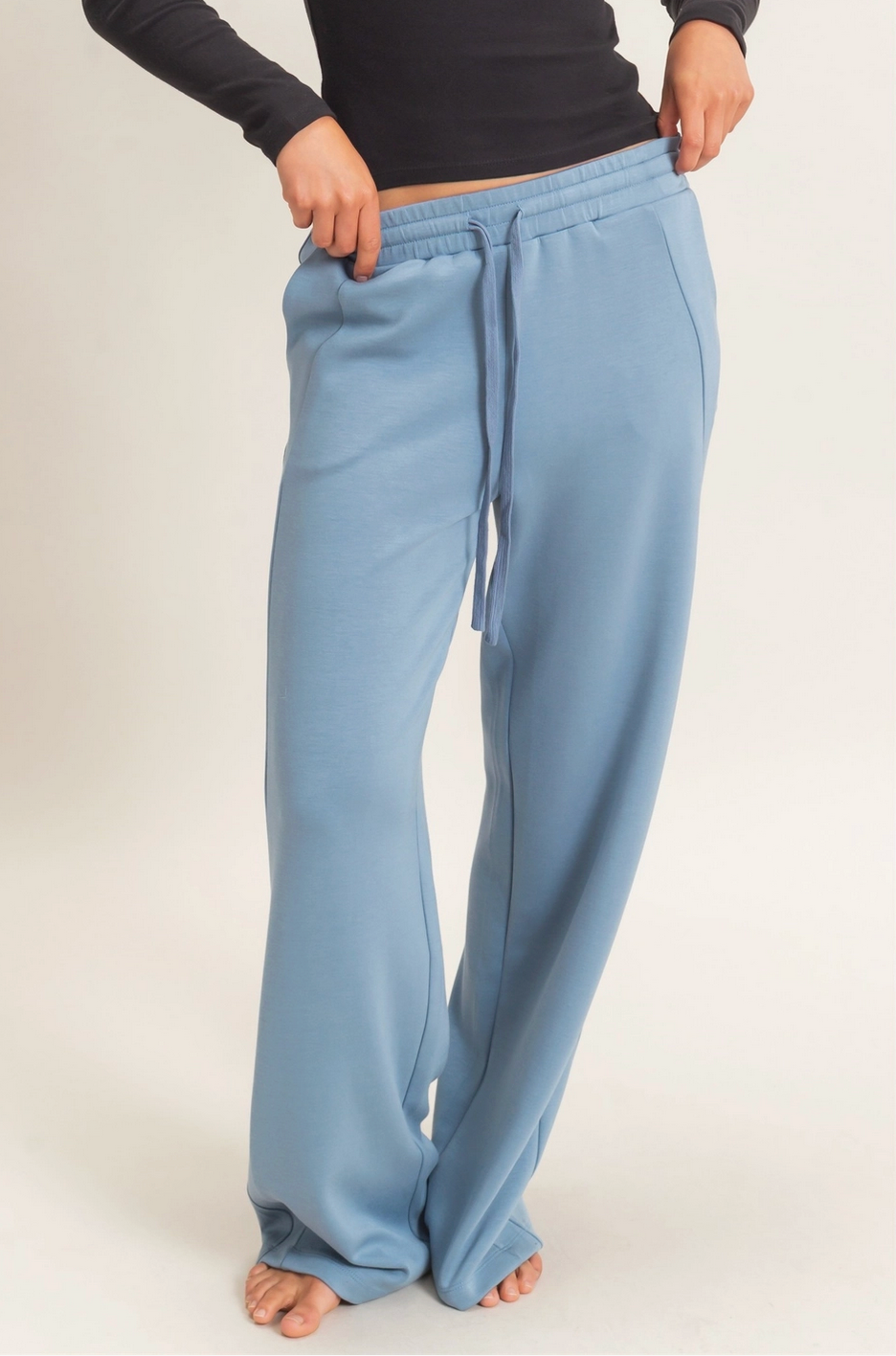 Elastic Pants Straight Leg - Dusty Blue By: Double Zero