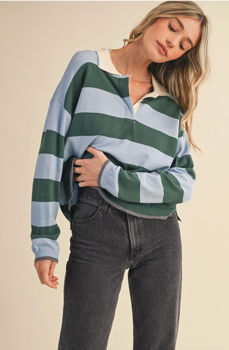 Striped Rugby Sweater - Blue/Green By: &MERCI