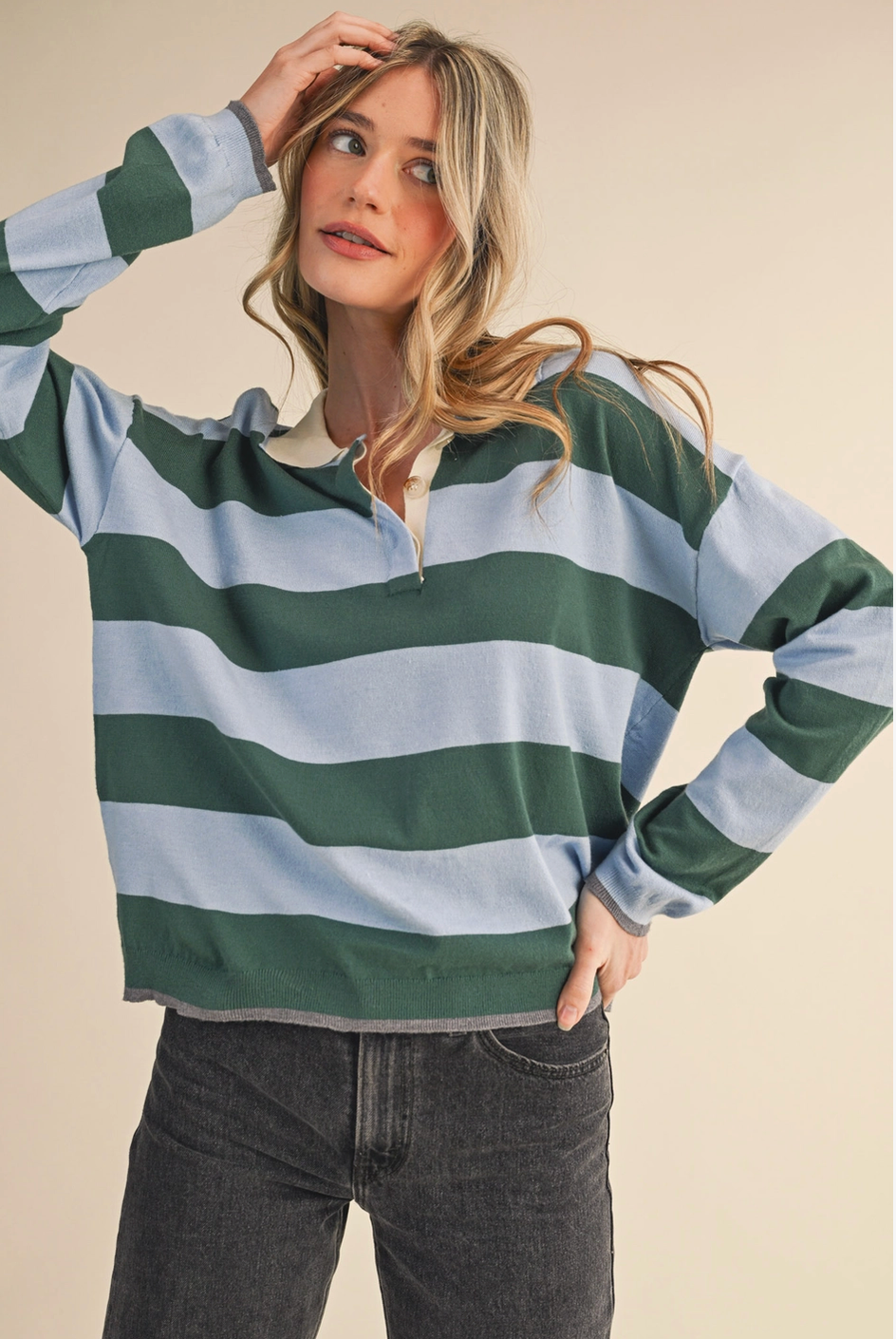 Striped Rugby Sweater - Blue/Green By: &MERCI