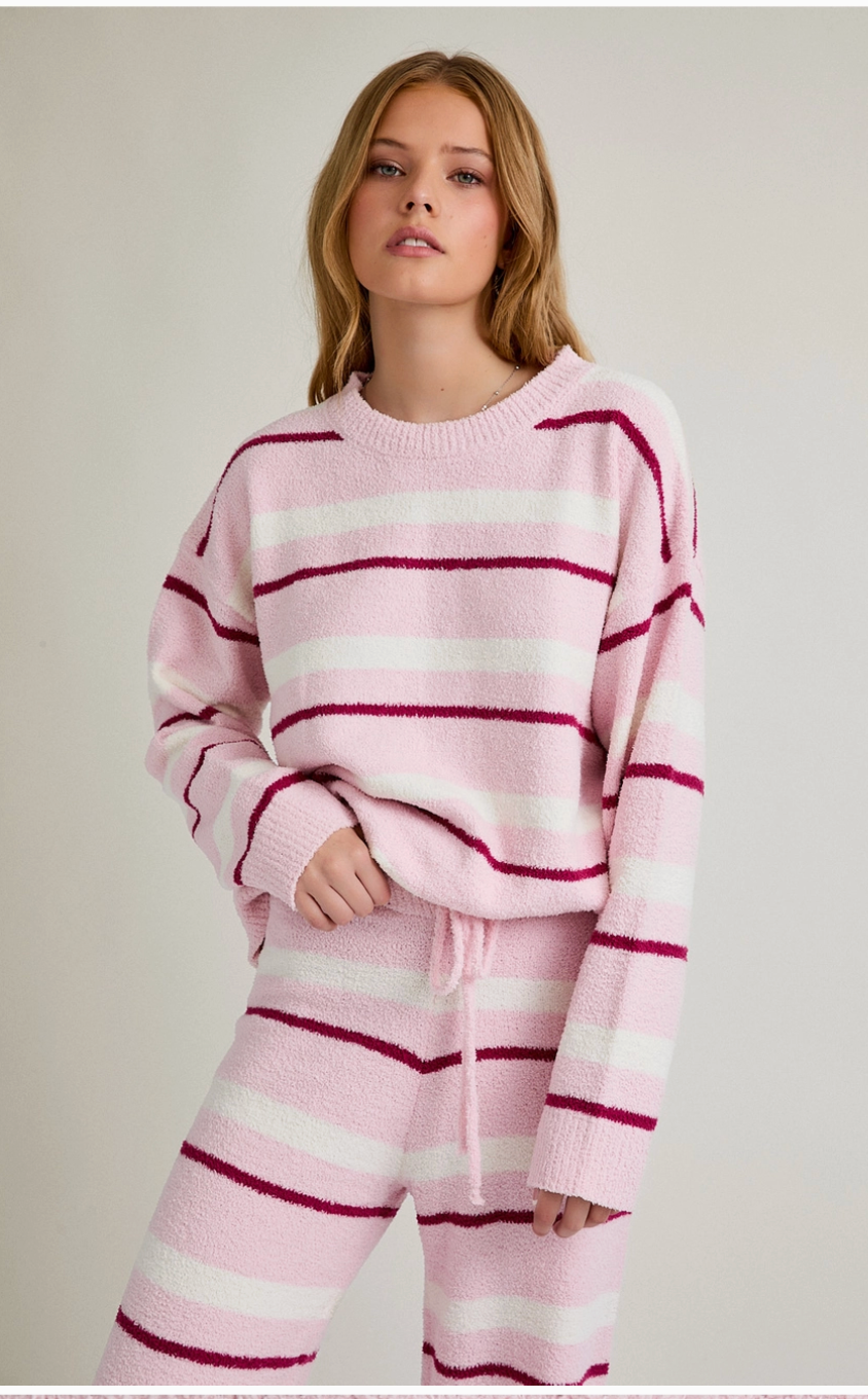 Long Sleeve Stripe Sweater Top & Wide Leg Sweater Pants - By: Le Lis
