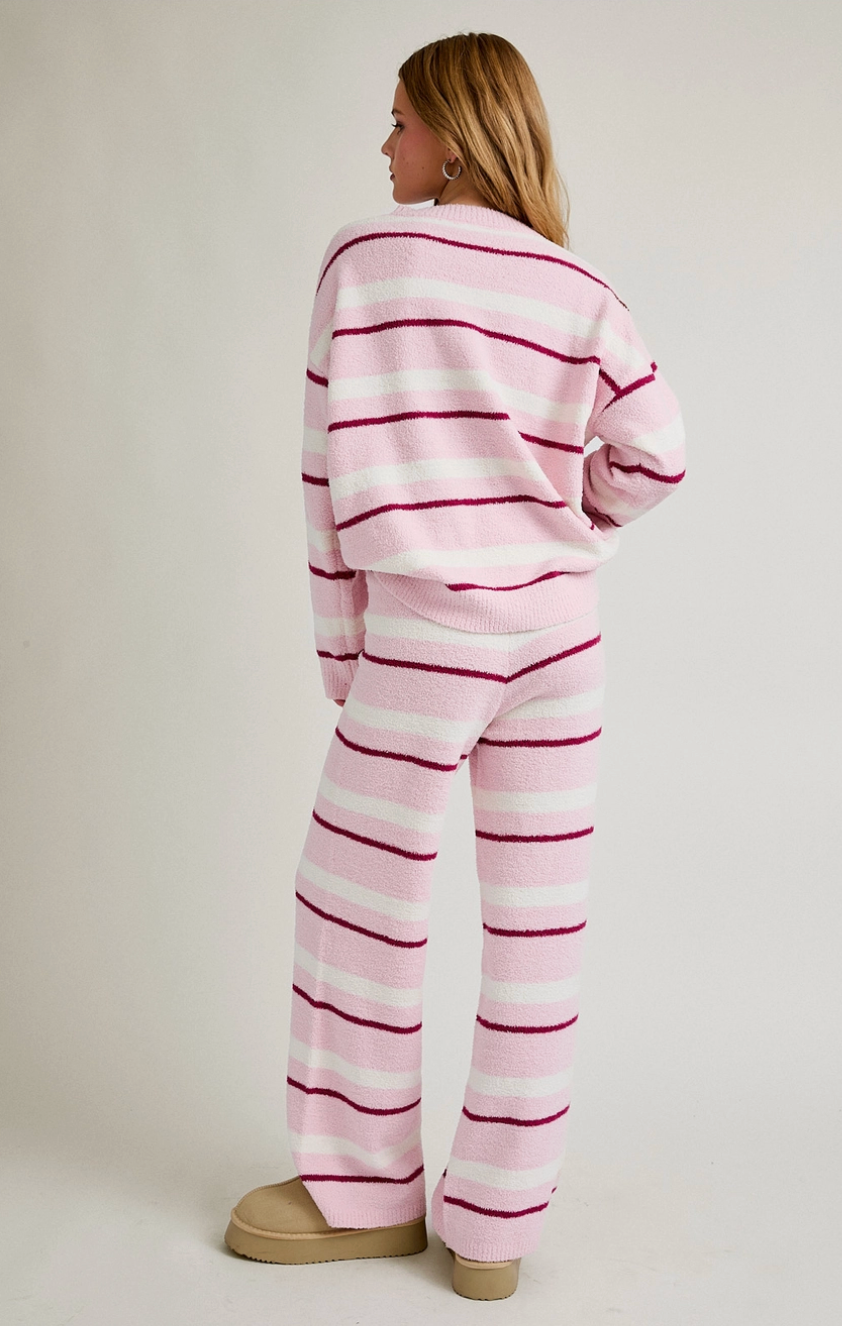 Long Sleeve Stripe Sweater Top & Wide Leg Sweater Pants - By: Le Lis