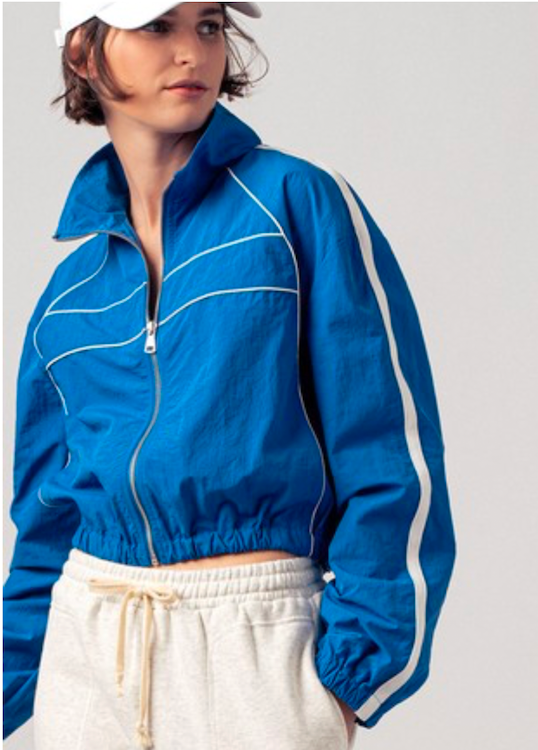 Retro Sport Cropped Track Jacket - Blue