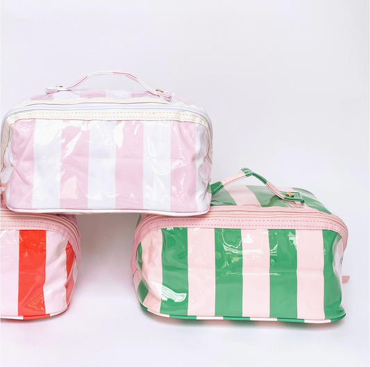 "Gloss & Go" Colorful Stripe Wipeable Cosmetic Bag  - By Pip & Co.