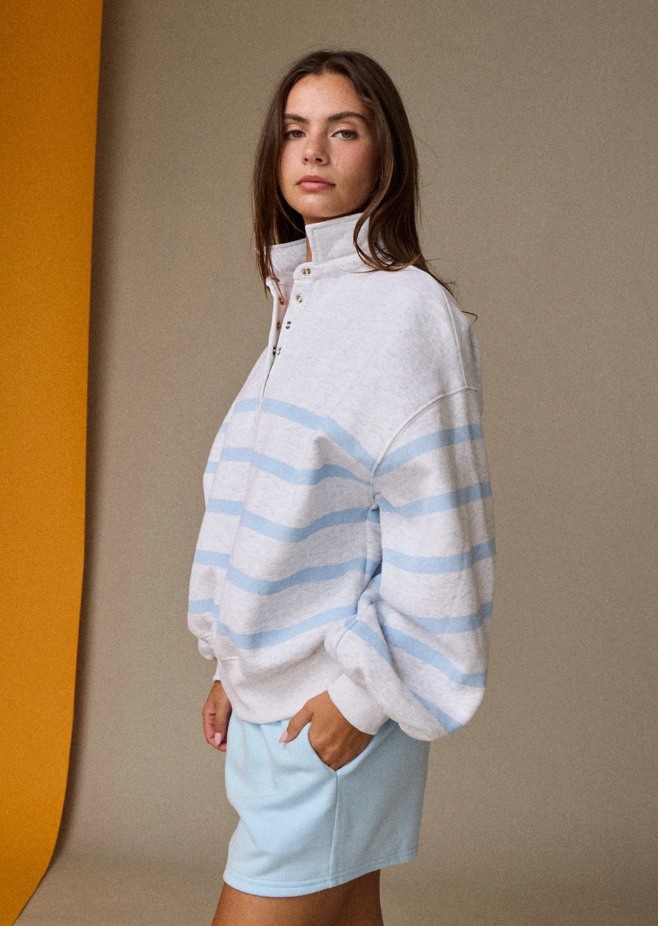 Addison Striped Pullover - Gray/Sky Blue By: Papermoon